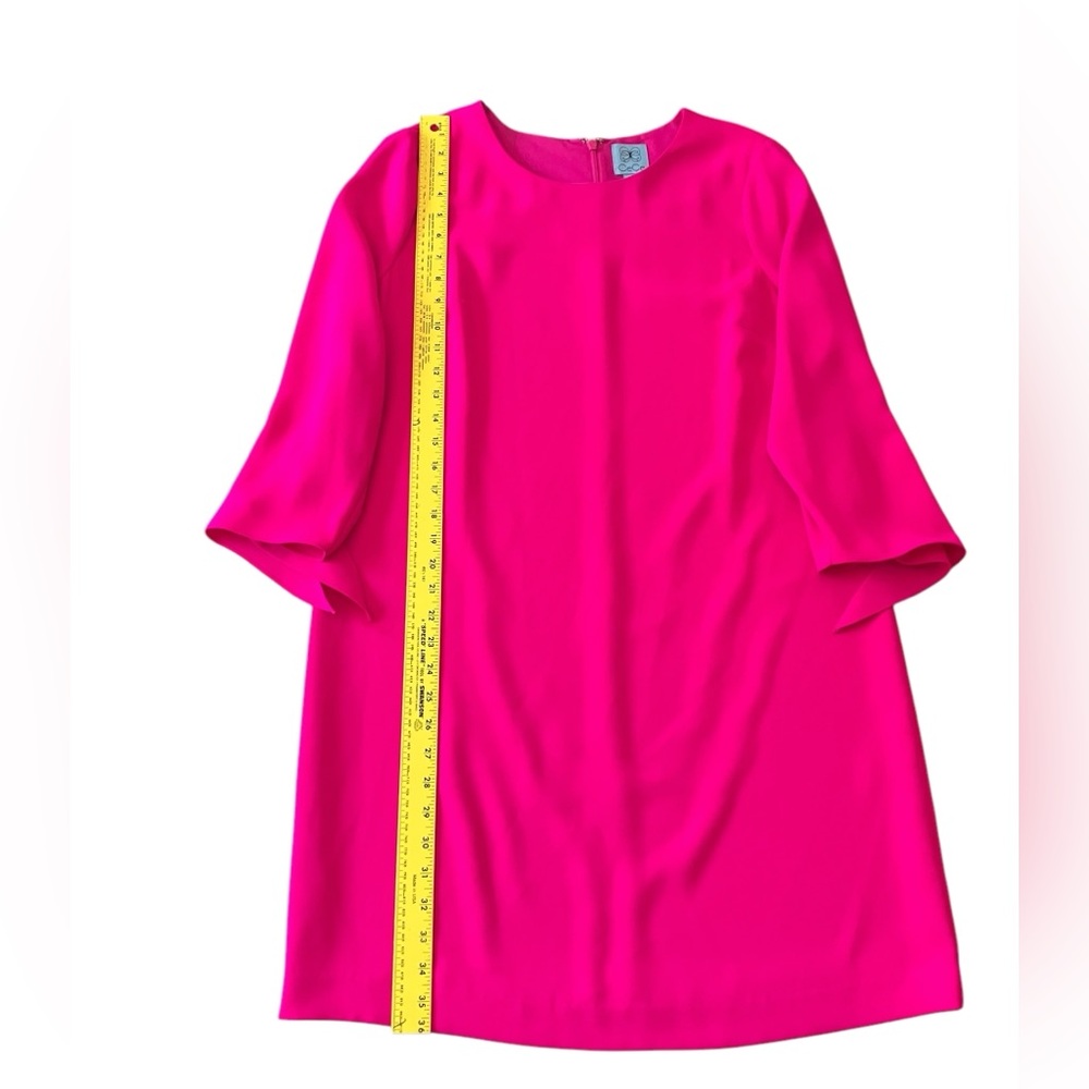 CeCe Hot Pink Shift Dress ¾ Sleeve Tie Round Neck Knee Length Size 10 - Picture 10 of 14